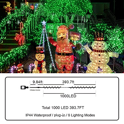 KNONEW 403ft 1000 LED Christmas String Lights Outdoor 8 Modes & Timer Fairy Light Plug in Waterproof LED Wedding Lights for Xmas Yard Tree Party Holiday Decor (Green) - color: Green, size: 403FT 1000 LED