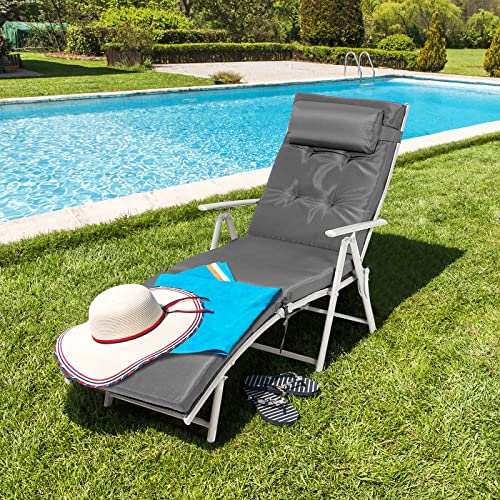Giantex Chaise Lounge Chair for Outside, Pool Folding Reclining Beach Chair W/Removable Cushion&Headrest Pillow, Outdoor Lounge Chaise w/ 7 Backrest Positions, Portable Patio Lounger (1, Grey) - color: Grey