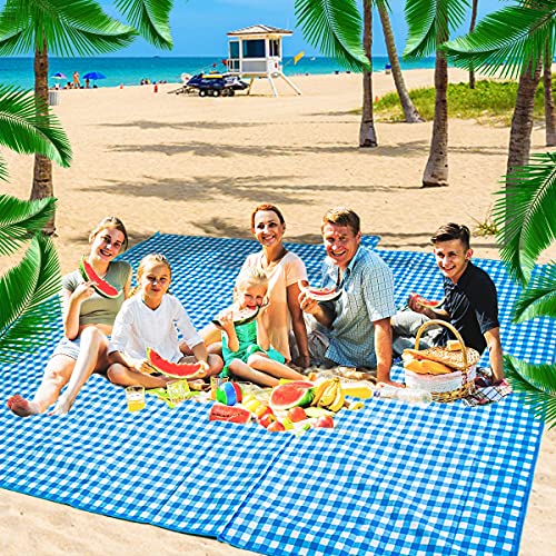 ZHUYNXIR Extra Large Picnic Blanket, 87x87 inch Waterproof Picnic Blanket, Gingham Picnic Mat for Beach, Camping Grass Picnic Blankets. - color: Blue