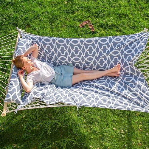 SUNCREAT Hammocks Heavy Duty Hammock with Hardwood Spreader Bar, Double Rope Hammock with Polyester Pad, Grey - color: Grey