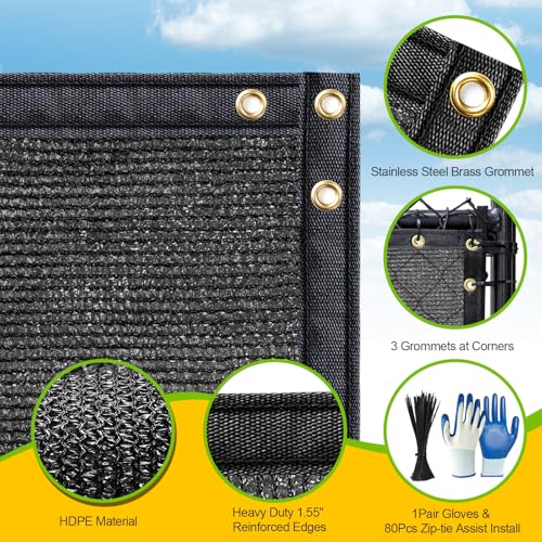 Privacy Fence Screen,with Gloves, 6X50FT Heavy Duty 220GSM 98% Blockage Privacy Screen Fence for Outdoor Wall Garden Yard Backyard (Black) - color: Black, size: 6x50 Ft