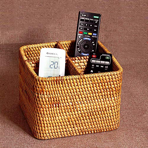 i-lan Natural Rattan 4 Compartments Cooking Utensil Silverware Organizer Holder Cosmetics Storage Box Cutlery Caddy Flatware Serving Basket (180mm 4-Compartment Box) - size: 7"(square 4-section)
