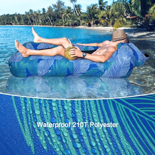 Inflatable Couch Air Lounger for Adults, Ultralight Portable Blow up Couch Air Sofa, Inflatable Beach Lounger Bed for Camping Hiking Festival Backyard Lawn, No Pump Required - color: Klein Blue Feather