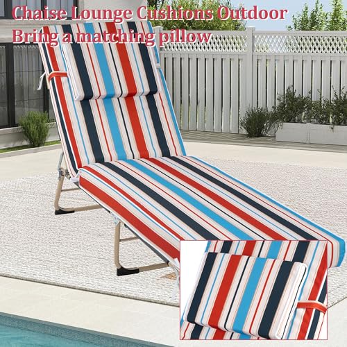 Chaise Lounge Cushions Outdoor 72x21x4 Inch, Patio Lounger Chair Cushion with Removable Cover, Fade Resistant Replacement Pad for Outdoor Furniture (Red and Blue Stripes, 72x21x4 inch) - color: Red and Blue Stripes