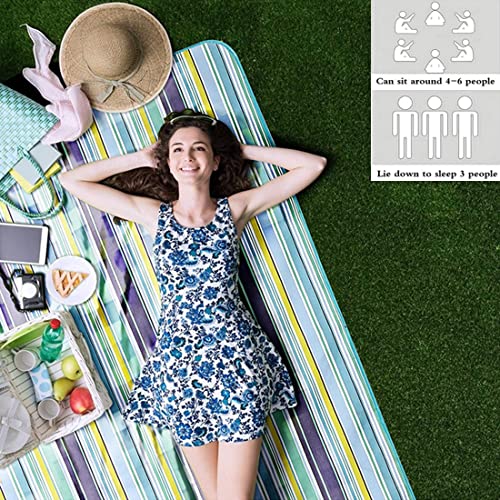 K Y KANGYUN Extra Large Picnic Blanket Outdoor Beach Blankets, Water-Resistant Foldable Sandproof Blankets Cute Picnic Mat for Beach, Camping Grass Lawn Park Mats (Blue, 80x80 in) - color: Blue, size: 6'8" x 6'8"