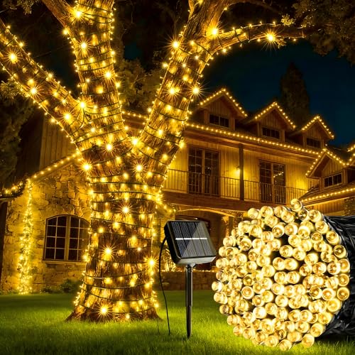 Joomer Solar String Lights, 39FT 100LED Solar Powered Outdoor Fairy Lights, Waterproof 8 Modes Twinkle String Lights for Garden Patio Yard Tree Wedding Christmas Decor (Warm White) - color: Warm White