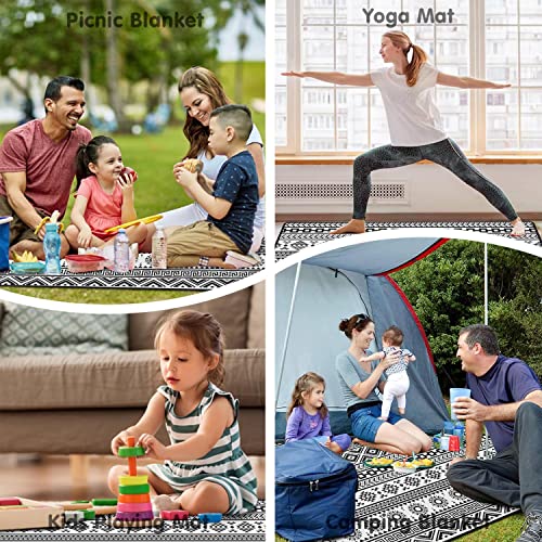 Supfitness Extra Large Picnic Blankets Waterproof Foldable (80 "x 80") Beach Blanket Waterproof Sandproof,3-Layer Thicking Mat Outdoor Packable Camping Blanket(Bohemian) - color: Black and White, size: 6'8" x 6'8" (Square)