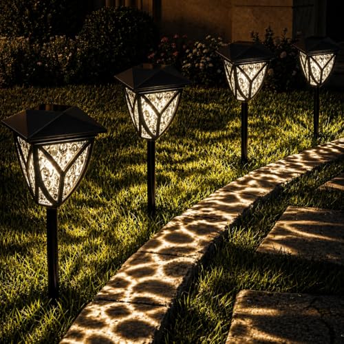 Ensenior Solar Lights Outdoor, 6-Pack LED Solar Garden Lights for Pathway Yard Patio Walkway Planter Walkway Landscape Lighting, IP65 Waterproof, Energy-Efficient Landscape Lighting, 3000K - color: 3000K-Warm White