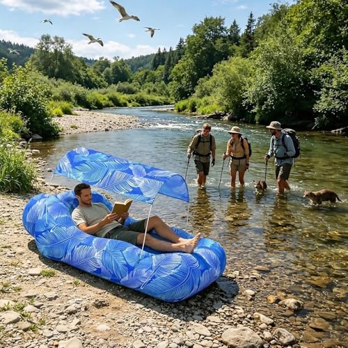 Inflatable Beach Lounger, – Stylish Pool Air Sofa Sun, Shade Easy Set Up, Hiking Outdoor Camping Picnic Vacation | Outdoor Camping Hiking Picnic Vacation Backyard Seaside Versatile
