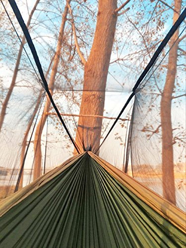 Sunyear Camping Hammock, Portable Single & Double Hammock with Net, 2 Person Hammock Tent with 2 * 10ft Straps, Best for Outdoor Hiking Survival Travel - color: Coffee/Green, size: 55"w*106"l (Single)