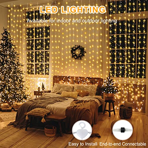 ZAIYW 10x10Ft Curtain Lights Connectable Warm White & Multicolor Changing 300 LED Curtain Lights Plug in with Remote Control Curtain String Lights Waterproof for Indoor Outdoor Decor - color: Warm White & Multicolor, size: 10Ft x 10Ft