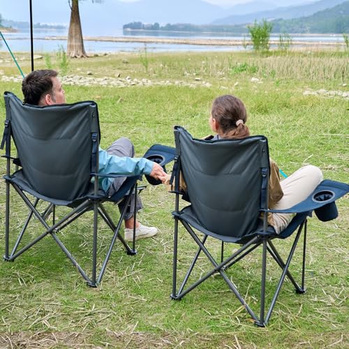 Timber Ridge Oversized Folding Camping Chair for Adults, Support 550 LBS Heavy Duty Chairs with Cup Holder Side Pocket for Camping, Lawn, Picnic, 2 Pack(Navy) - color: Navy-2 Pack