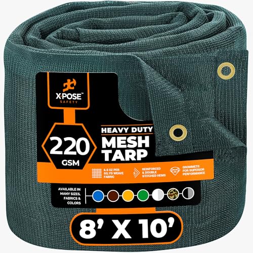 Xpose Safety Heavy Duty Green Mesh Tarp 8' x 10' – 70% Sunblock Shade Cloth with Grommets for Garden, Fence, Privacy Screen, Canopies, Dump Trucks, Pool Cover – Tear & Weather Resistant - color: Green, size: 8' x 10'