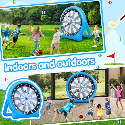 6FT Inflatable Dartboard, Giant Kick Darts Soccer Darts Golf & Throw Darts with Air Pump, Giant Outdoor Games, Blow up Soccer Darts for Yard Party Large Dartboard for Kids & Adults 20+Games - color: Blue