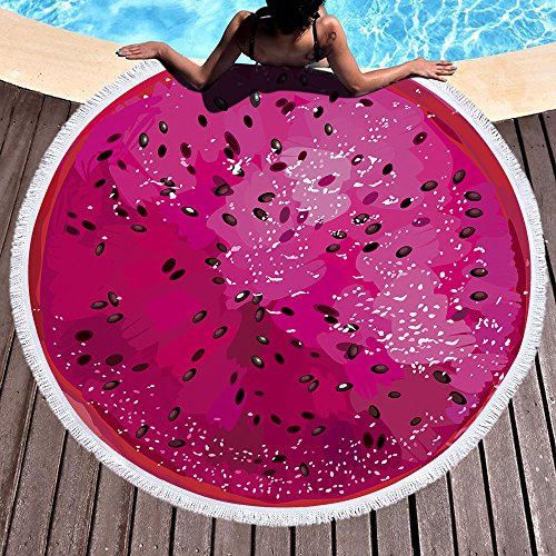 Oversize Fruit Round Beach Towel with Tassel Multi-Purpose Yoga Mat Kids Crawl Pads Towel Blanket Microfiber Circle Large Towel for Adults Teens - 59" (Dragonfruit) - color: Dragonfruit
