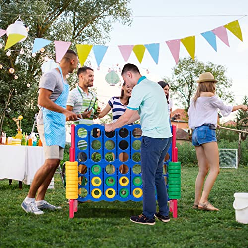 KOTEK Giant 4-in-a-Row Game Set, 3.5 Feet Tall Jumbo 4-to-Score Family Fun Game with Quick-Release Sliders & 42 Large Rings, Oversized Connect Plastic Yard Game Outdoor for Kids & Adults (Blue+Rose) - color: Blue+rose