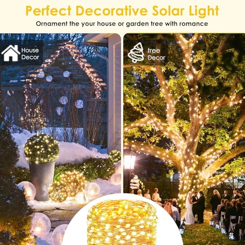 6-Pack Solar String Lights Outdoor, Extra-Long 600LED Solar Fairy Lights Waterproof, Solar Powered Twinkle Lights Copper Wire 8 Modes Solar Lights for Xmas Tree Garden Party Wedding (Warm White) - color: Warm White, size: 6 Pack-600LED