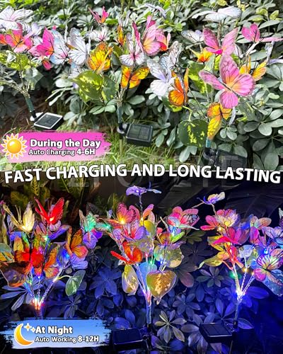 Solar Garden Lights Outdoor Waterproof Decorative Solar Lights Outside 2 Pack with 86 LED 34 Butterfly Flowers Garden Decor Yard Patio Lawn, Gifts for Women Mother's Day Mom