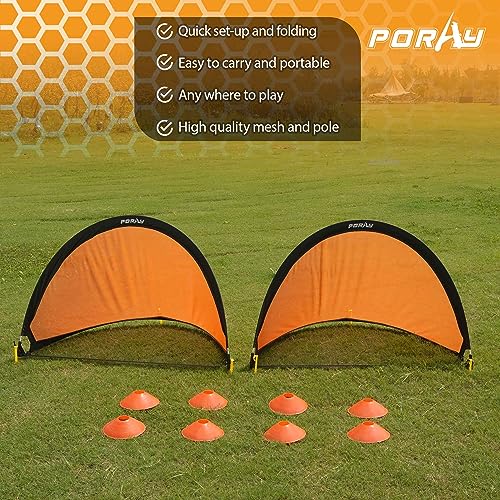 Poray Soccer Goal for Kid Easy-up Set of Two Portable Soccer Net 210D Oxford with 8 Field Marker Cones Extra Stakes Fun for Backyard and Soccer Training - color: Orange, size: 4FT