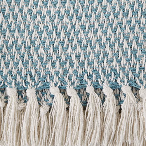 DII Woven Throw Collection 100% Cotton, Basketweave, 50x60, Storm Blue - color: Storm Blue, size: 50x60"