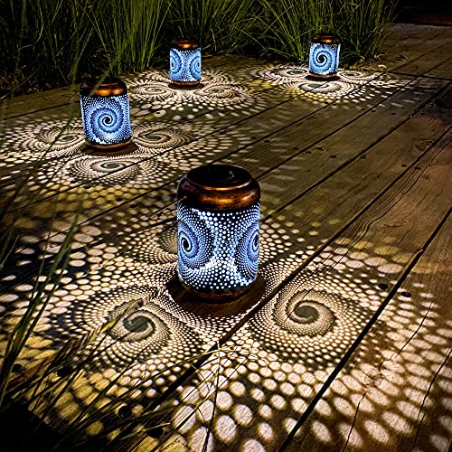 DIBIEECN Mothers Day Gifts for Mom, Birthday Gifts Grandma Ladies Solar Lanterns Outdoor Hanging Hollowed-Out Metal Waterproof LED Garden Decor Outside for Patio Yard Porch, Blue, 1 Pack - style: Blue