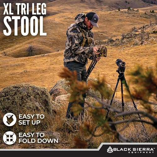 Black Sierra Folding Hunting Stool w/Shoulder Strap Supports 225 lbs, Lightweight Collapsible Tripod Seat, Foldable Steel Frame Chair Perfect for Hunting - color: Og Camo 2