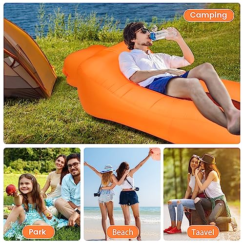 ele ELEOPTION Outdoor Inflatable Camping Couch Waterproof Portable Blow Up Air Sofa Chair Lounger for Backyard Beach Traveling Camping with Compression Sacks (Orange) - color: Orange