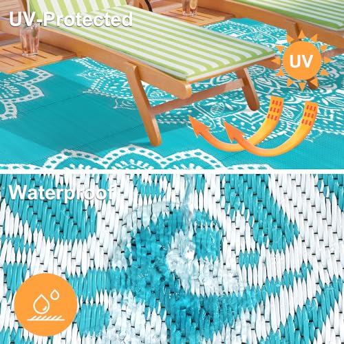 Yamaziot Waterproof Outdoor Rug 5x8 ft, Reversible Plastic Straw Rug for Patio Clearance, Camping, RV Mat, Large Outside Rug Carpet for Porch, Deck, Backyard, Balcony, Picnic (Blue) - color: Blue, size: 5' x8'