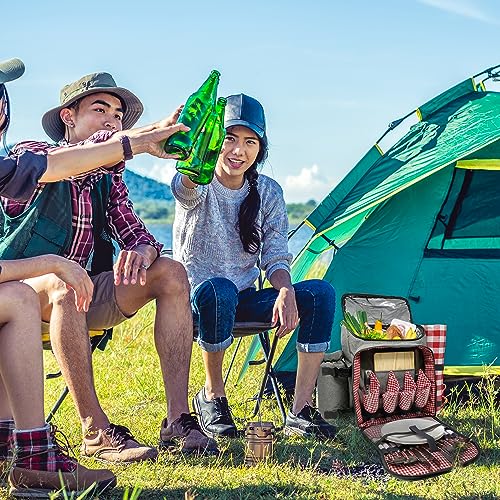 Nature Gear Picnic Backpack for 4, Insulated Picnic Set with Dinnerware, Wine Cooler, Blanket & Cutlery Service, Waterproof Outdoor Bag for Beach, Camping, Travel & Park, Red - color: Red