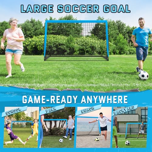 KTRIO 6x4 ft Soccer Goal for Backyard, Portable Soccer Net, Large Foldable Soccer Goals with Carry Bag for Kids Youth Teens Sports - style: Sky Blue