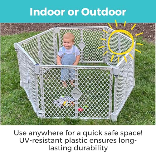 Toddleroo by North States - Superyard Baby Play Yard: Freestanding 6-Panel Baby Playpen - Indoor or Outdoor Use - Made in USA - Encloses Up to 18.5 Square Feet - 26 Inches Tall - Light Gray