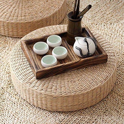 Japanese Style Handcrafted Eco-Friendly Padded Knitted Straw Flat Seat Cushion,Hand Woven Tatami Floor Cushion Corn Maize Husk (Dia40cm/15.8" x 10cm/4") - style: Dia40cm/15.8 Inch x 10cm/4 Inch