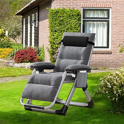 ABORON Upgrade Zero Gravity Chair/Armrest Mat,Premium Outdoor Lawn Folding Lounge Chairs,Sturdy Adjustable Reclining Patio Chairs with Removable Seating Cushion,Headrest & Tray - color: Light Gray Cotton Chair