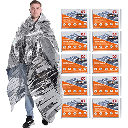 ANLOKE Emergency Blankets Mylar Thermal Blanket,(10 Pack) of Gigantic Space Blanket 84 * 64 in. Survival Blankets Heavy Duty Camping Gear,First Aid - color: Silver-10 Pack