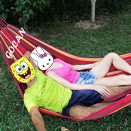 GOCAN Brazilian Double Hammock 2 Person Extra Large 220x160cm Total Length 330cm Load 500lb Canvas Cotton Hammock for Patio Porch Garden Backyard Lounging Outdoor and Indoor(Rainbow) XXL - color: Rainbow Stripe, size: XX-Large