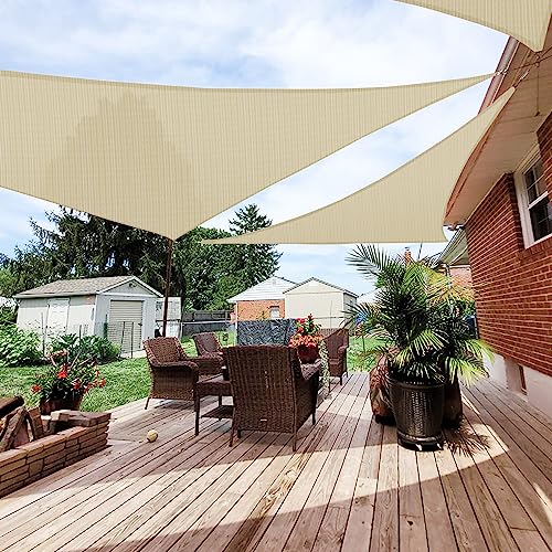 Patio Paradise 2' x 2' x 2' Sun Shade Sail Triangle Canopy Shade Cloth Fabric Sunlight Block Patio Pergola Cover HDPE Deck Awning for Outdoor Backyard Roof Shading, Beige - color: Beige, size: 2' x 2' x 2'