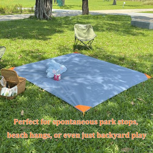 Beach Blanket Waterproof Sandproof Beach Mat 79" X 83" / 7' X 7' for 1-4 Adults Quick Drying Outdoor Picnic Mat Beach Accessories for Travel, Camping, Hiking - color: Gray/Orange, size: 78"*83" / 6.56ft×6.89ft