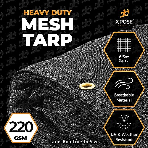 Xpose Safety Heavy Duty Mesh Tarp – 10' x 20' Multipurpose Black Protective Cover with Air Flow - Use for Tie Downs, Shade, Fences, Canopies, Dump Trucks – Weather and Tear Resistant - color: Black, size: 10' X 20'