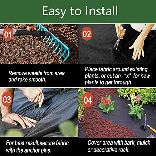 Goasis Lawn Weed Barrier Control Fabric Ground Cover Membrane Garden Landscape Driveway Weed Block Nonwoven Heavy Duty 125gsm Black,5FT x 250FT - size: 5FT x 250FT