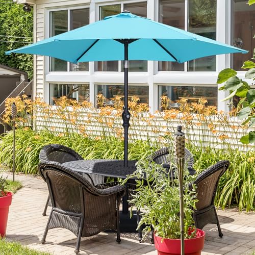GDY 7.5FT Patio Umbrella Outdoor Table Umbrella,Market Umbrella with Push Button Tilt and Crank for Garden, Lawn, Deck, Backyard & Pool (Blue) - color: Blue, size: Umbrella Only