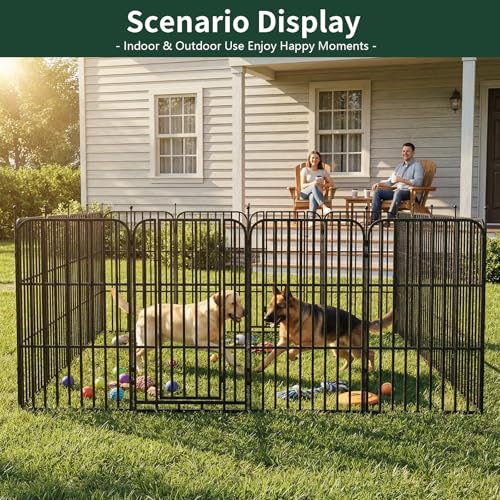 Heavy Duty Dog Playpen 47inch 16 Panels, Thickened Steel Tube, with 2 Doors for Medium Large Dogs, Outdoor Metal Exercise Pen for Yard RV Camping, Gravity Lock & Ball Head Iron Rods - style: 47"H