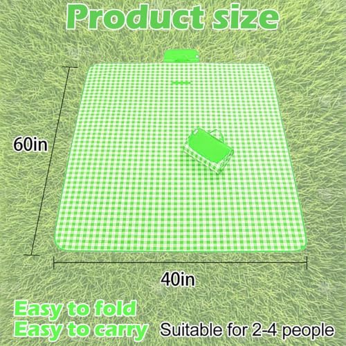 Large Picnic Outdoor Blanket, 40''x60'' Waterproof Sand Beach Mat, Foldable Blankets Gingham Picnic Mat for Beach Camping Grass Lawn Park Hiking Travel Accessories Family Concerts (Green White) - color: Green, size: 40''x60''