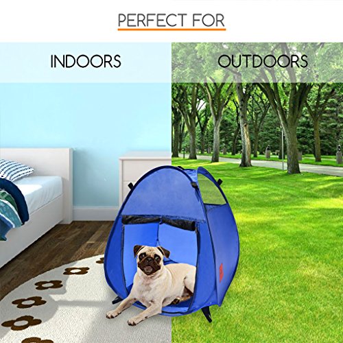 Pop Up Pet House in a Bag for Portable Play Pen or Kennel Tent with 3 Net Windows and Zipper Door for Shade, Shelter and Safety Perfect for Dog, Cat, Rabbit + More!