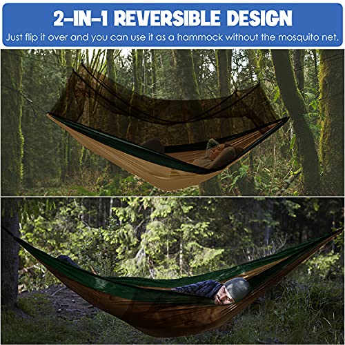 Gold Armour Camping Hammock - Camping Essentials, Double Hammock with Bug Net, Camping Gear Hammock for Outside, Hiking, and Travel (Khaki & Green) - color: Khaki & Green