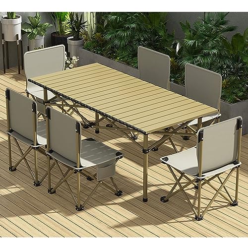 RUANLOV Folding Dining Table Set, Picnic Table Portable with Carry Bag, Folding Camping Table, Roll up Aluminum Table for Outdoor Beach Tailgating (B 120cm with 4 Chairs) - color: B