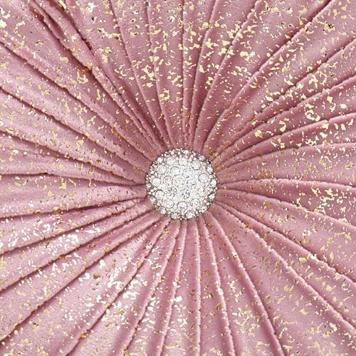 EUCIOR Round Throw Pillows,Blush Pink and Gold Throw Pillow,Soft Spandex Fabric,Pumpkin Pleated Handmade Pink Round Velvet Decorative Pillow for Sofa Bedroom Livingroom - color: Golden-pink