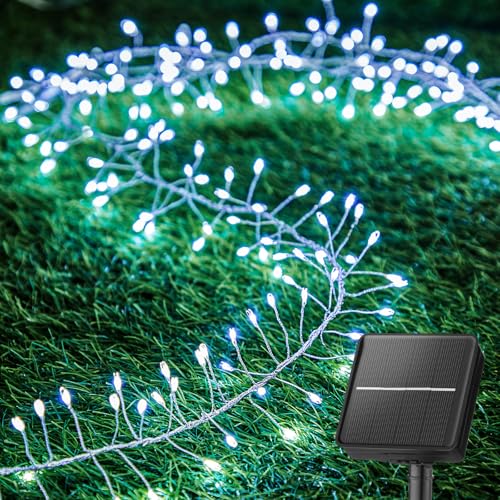 Brightown Solar Lights for Outside, 9.8Ft 120 LED Solar String Lights Outdoor Waterproof, 8 Modes Firecracker Balcony Light for Tree Patio Christmas Party Wedding Decor (Pure White) - color: Cool White, size: 9.8Ft