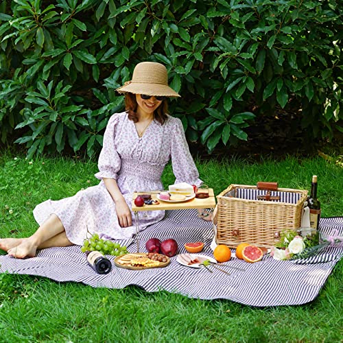 Wicker Picnic Basket for 2 with Detachable Table, Elasticated Wine Holder, Shoulder Carrying Willow Picnic Hamper Set with Premium Tableware & Blanket for Outdoor, Wedding, Anniversary, Birthday Gift - size: M for 2P-Traditional