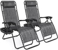 (2-Pack) Zero Gravity Lounge Chair Adjustable Outdoor Reclining Chair Folding Patio Anti-Gravity Indoor Outdoor Lounge Chair w/Pillow, Cup Holder (Two Chairs - Gray) - color: Two Chairs - Gray