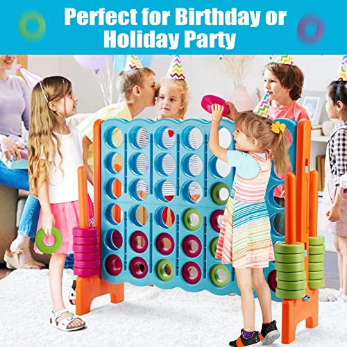 Costzon Giant 4-in-A-Row, Jumbo 4-to-Score Giant Game Set for Kids & Adults, Indoor Outdoor Yard Connect Game, 3.5FT Tall with 42 Jumbo Rings & Quick-Release Slider, Perfect for Family & Party Games - color: Baby Blue/Orange